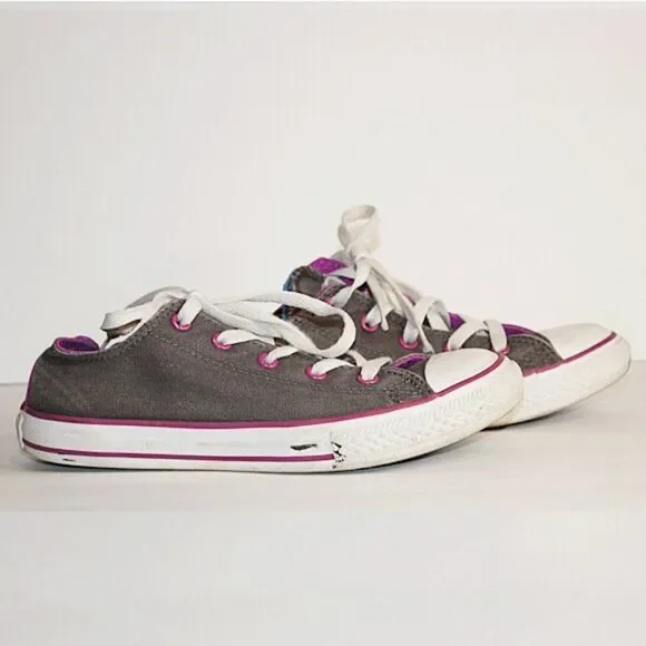 Converse All Star Gray Purple Shoes Sneakers - Picture 2 of 4